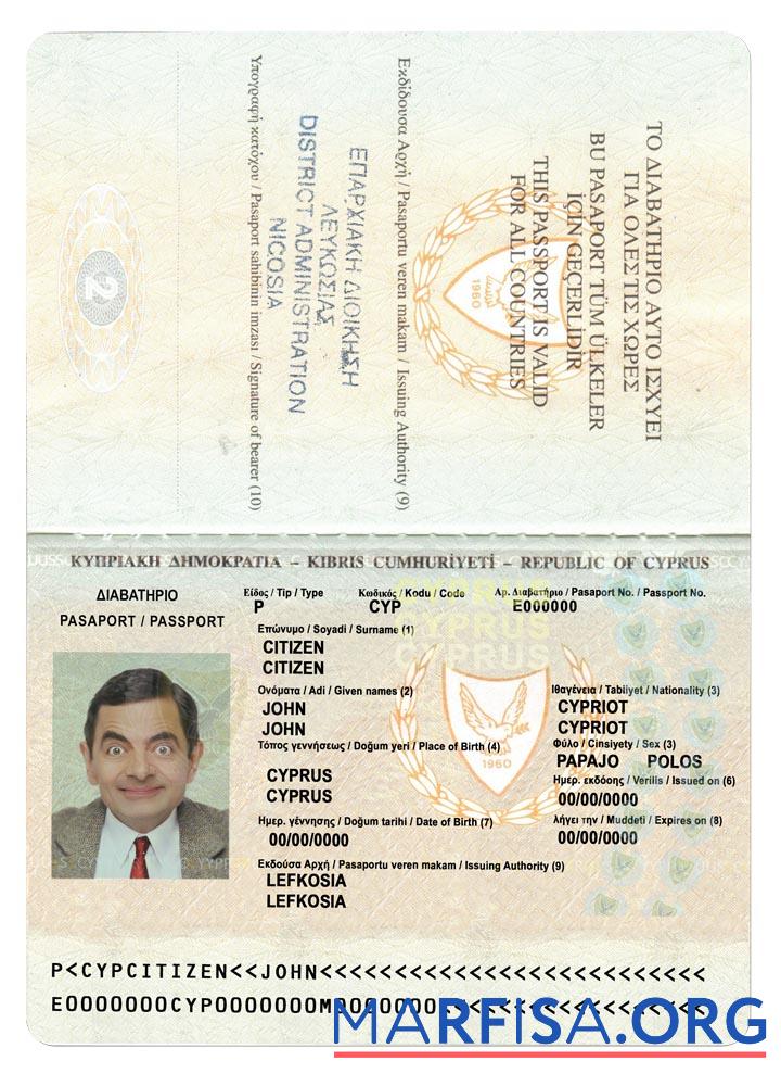 Downloadable Cyprus passport version 2 sample